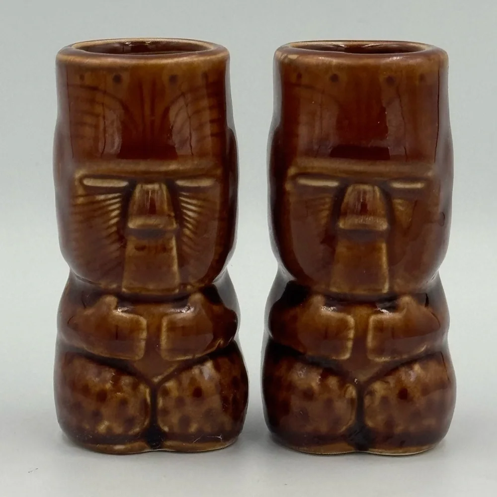 Pair of Maori Tiki Mug Shot Glasses